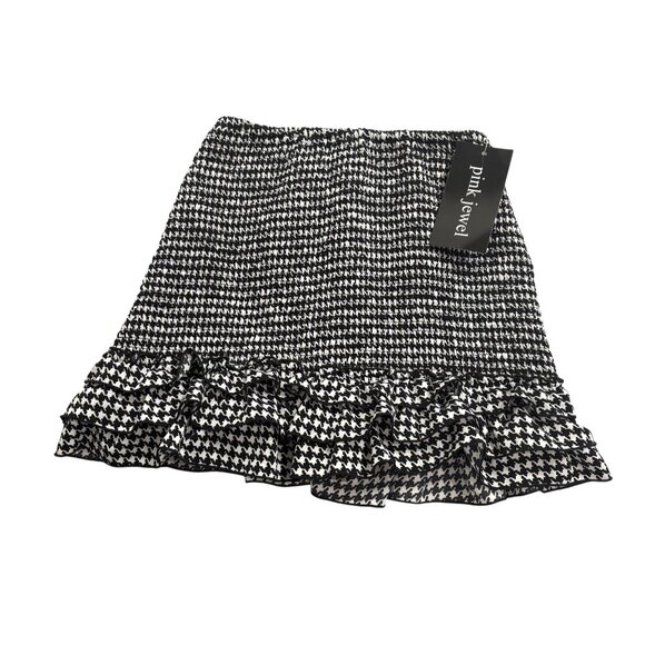 Pink Jewel Smocked Houndstooth Skirt in Black and White - Picture 1 of 4